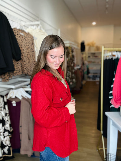 Cozy Waffle Oversized Shacket - Dark Red