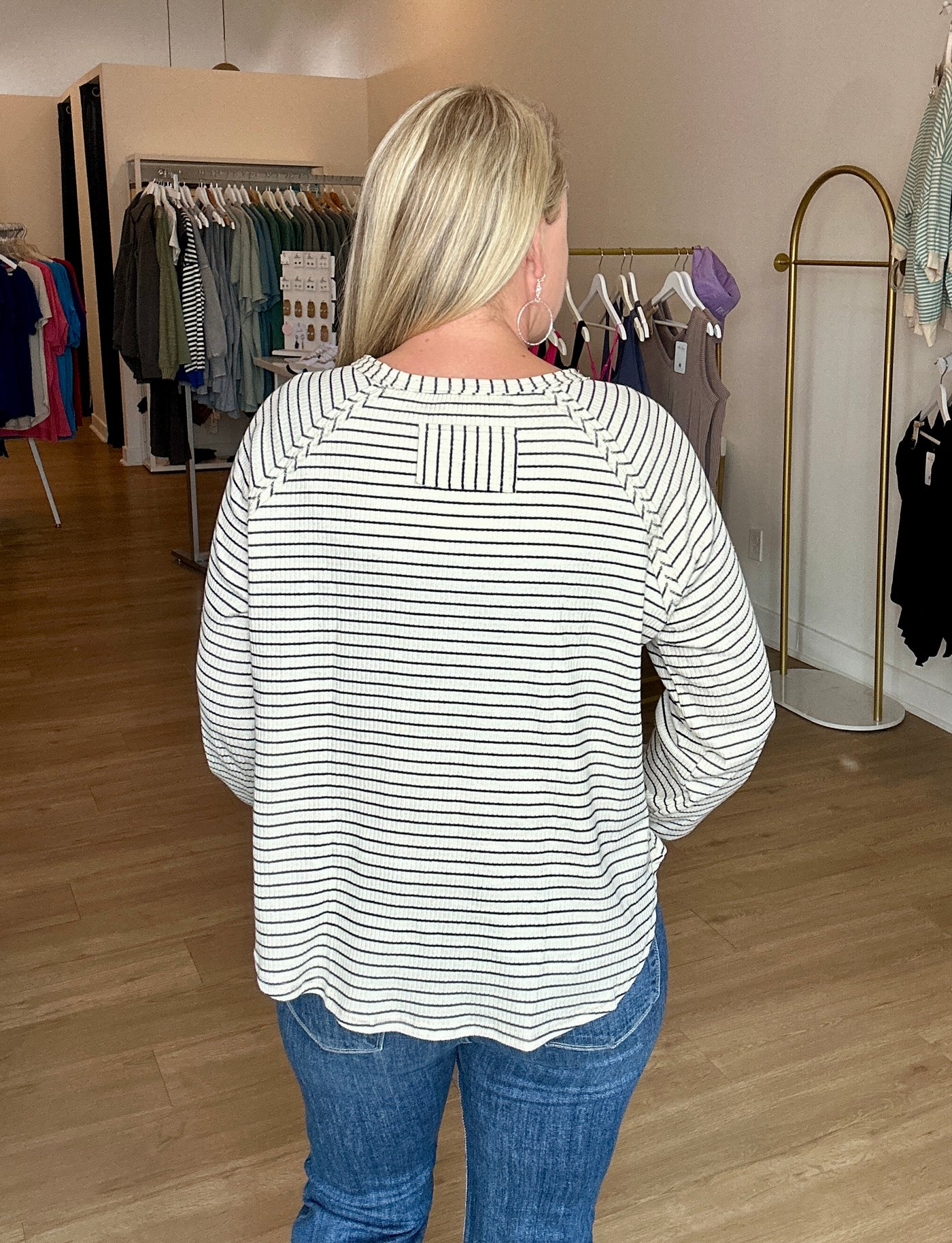 Striped Raglan Knit Top - Ivory