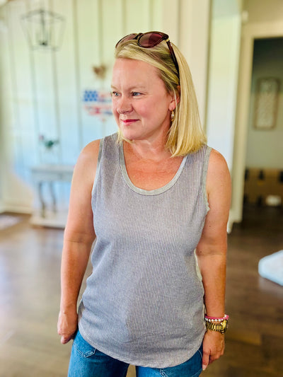Textured Knit Tank Top - Grey