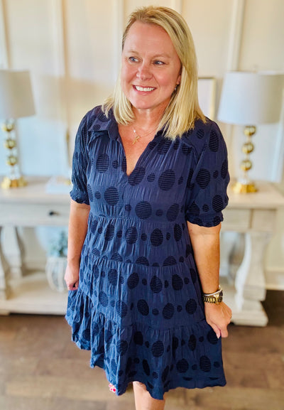 Swiss Dot Tiered Mini Dress - Navy