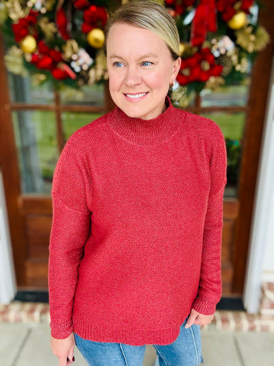 Mock Neck Sweater - Brick