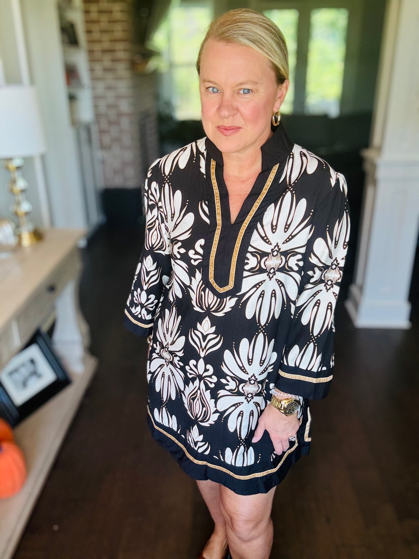 Baroque Floral Dress / Tunic - Black
