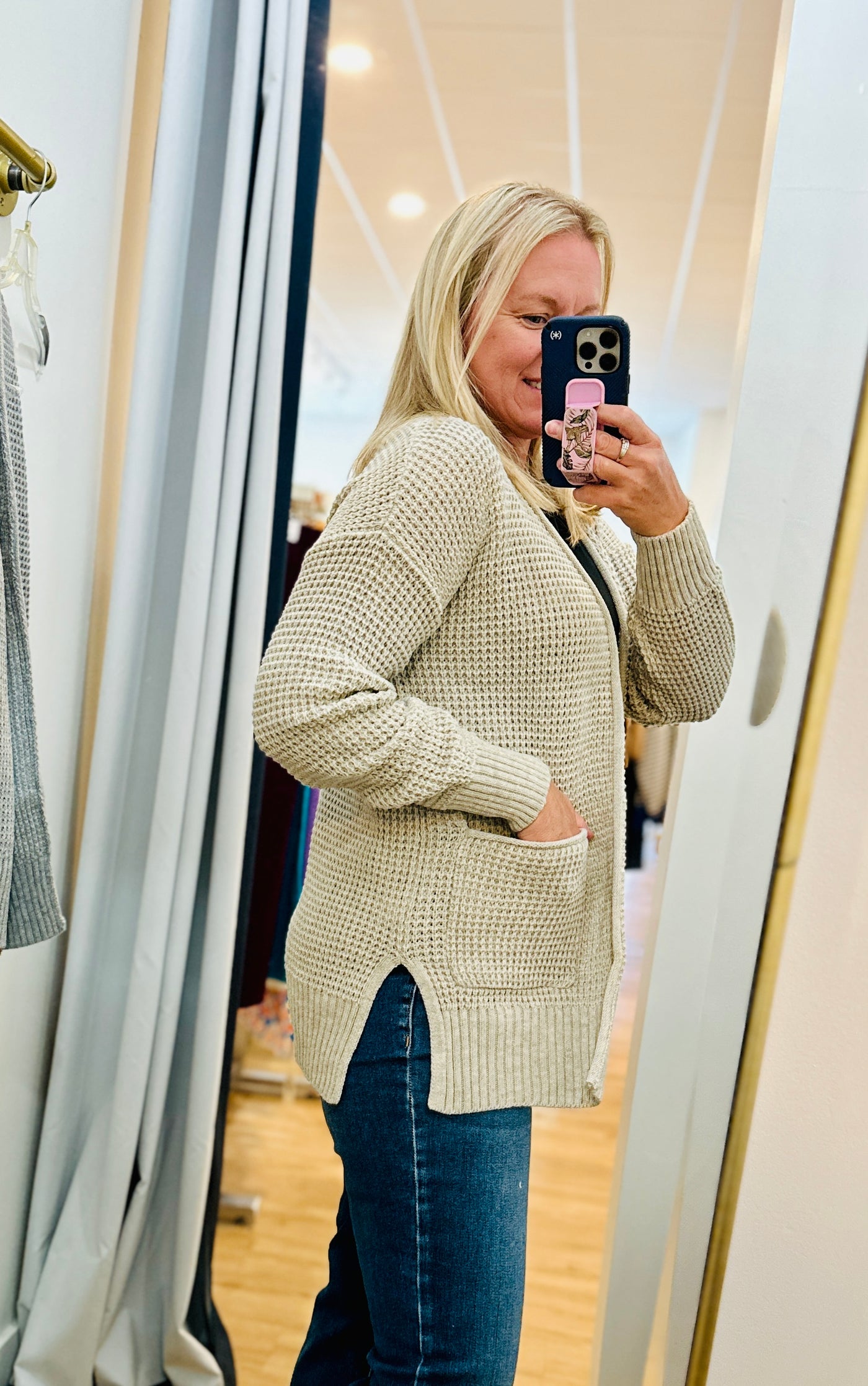 Waffle Cardigan - Heather Mocha