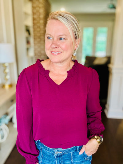 Long Sleeve Blouse - Burgundy