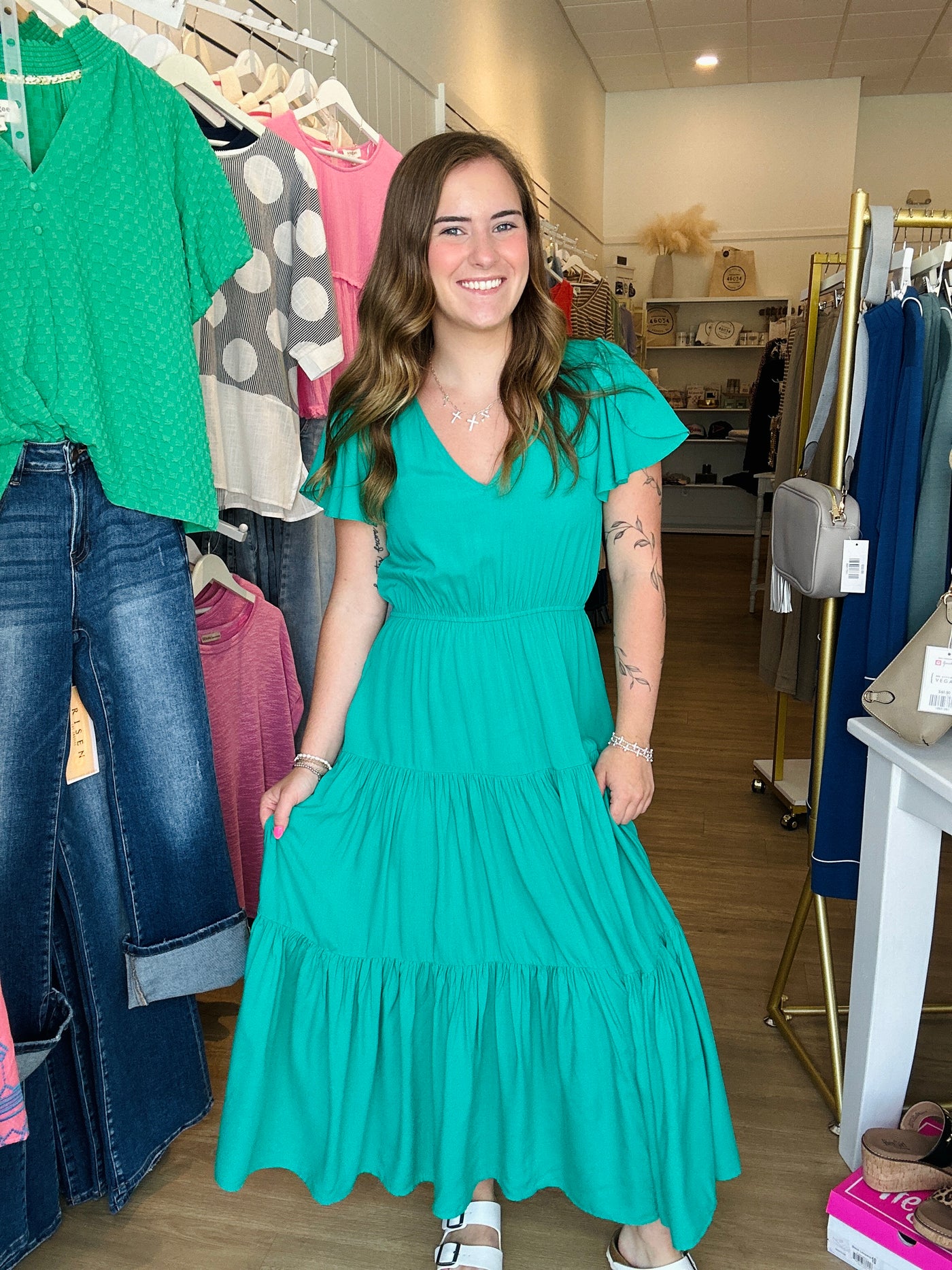 Tiered Flutter Sleeve Midi Dress