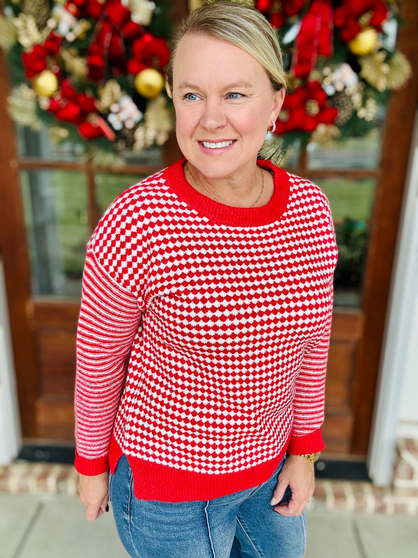 Checkerboard Sweater - Red