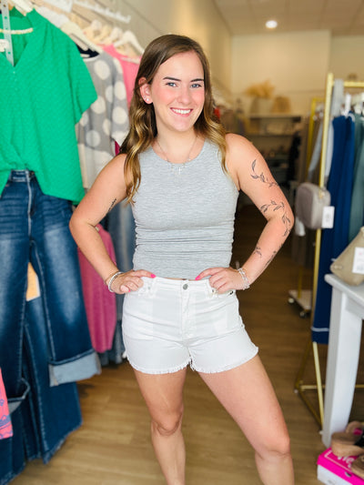 Kancan- High Rise White Denim Shorts