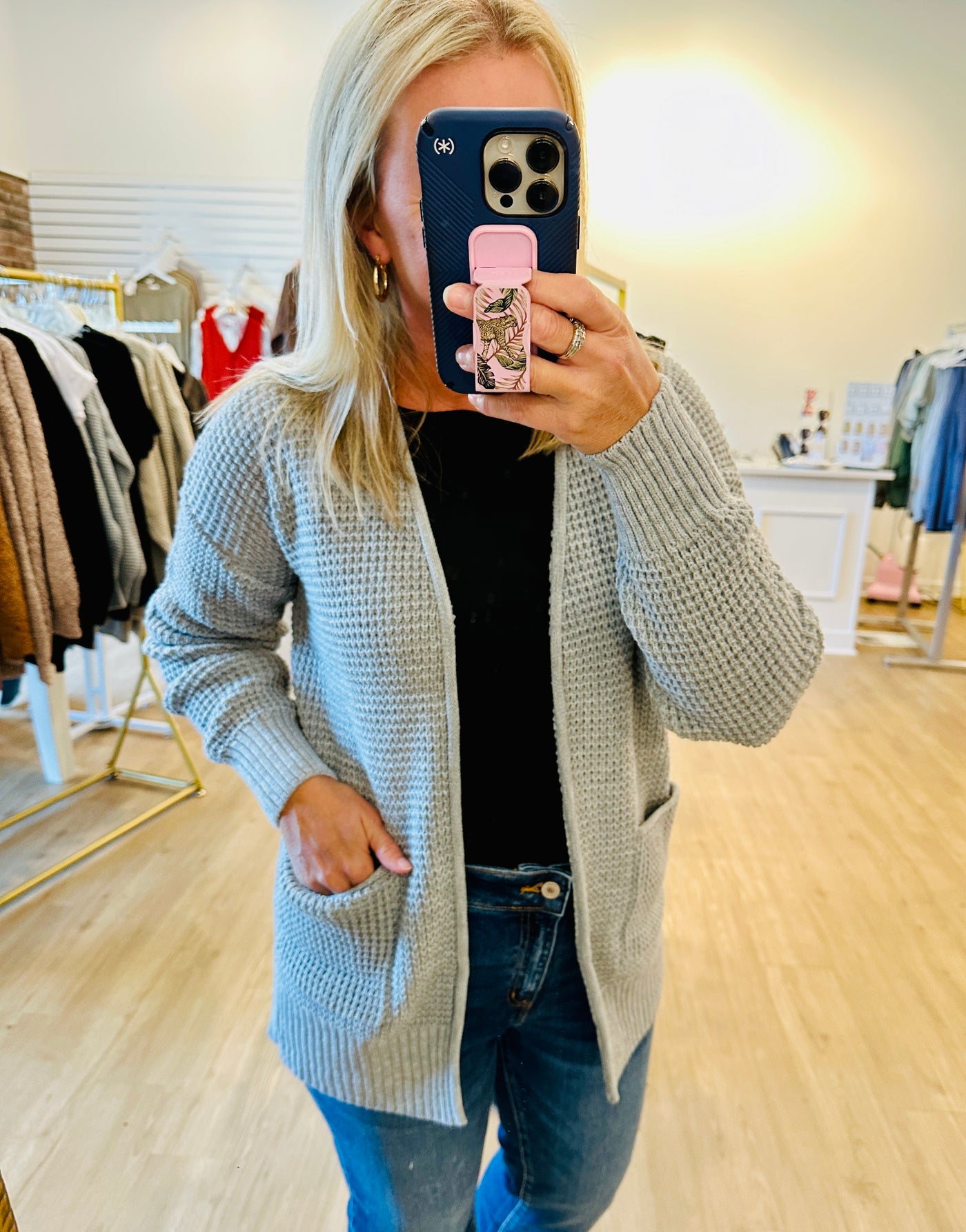 Waffle Cardigan - Heather Grey