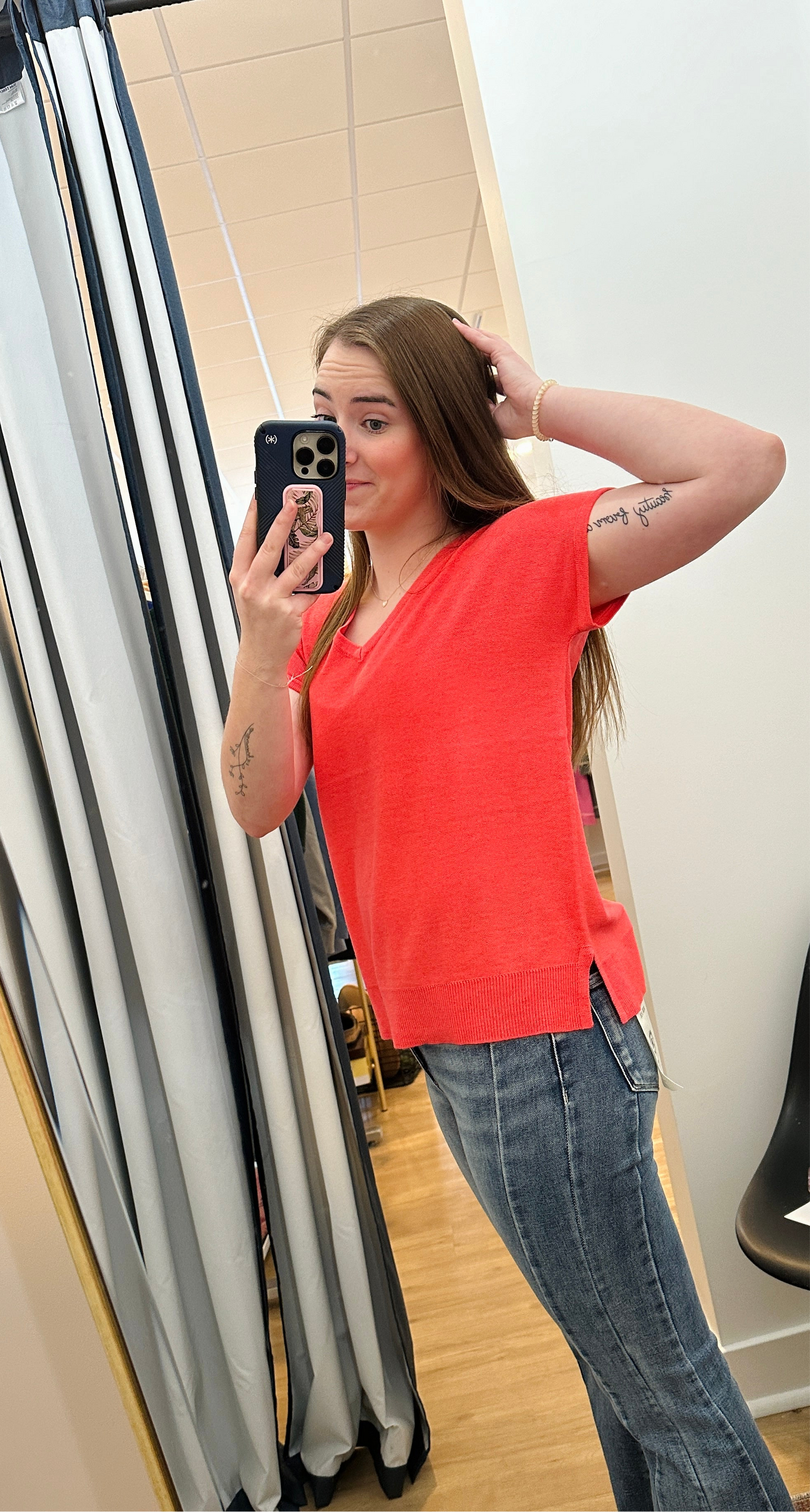 V-Neck Short Sleeve Knit - Coral