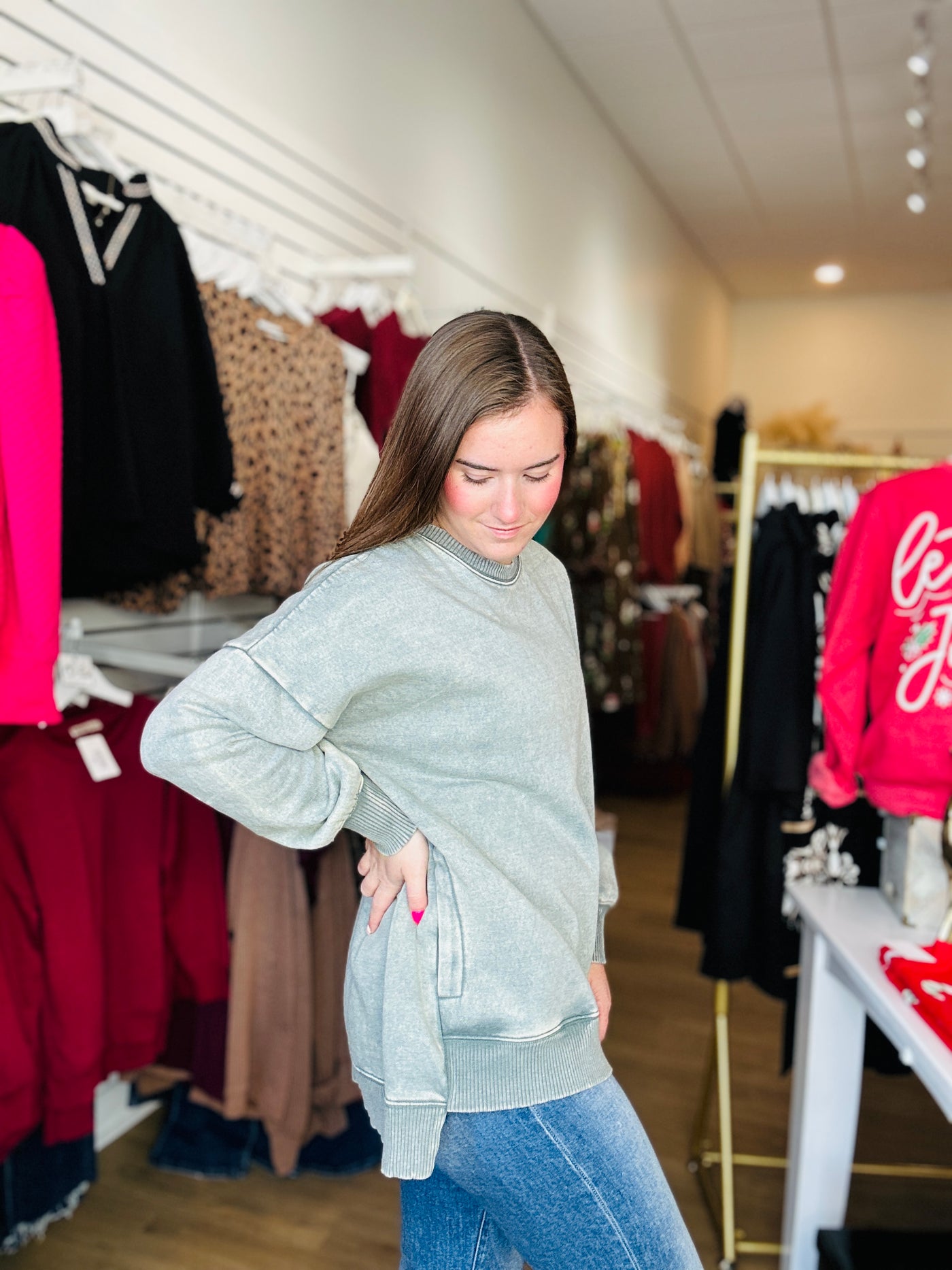 Acid Washed Pullover w-Pockets - Ash Jade