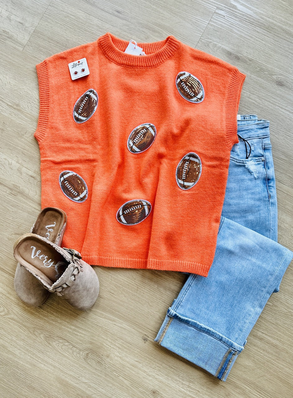 Game Day Football Short Sleeve Knit - Orange