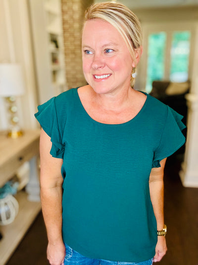 Ruffle Sleeve Top - Hunter Green