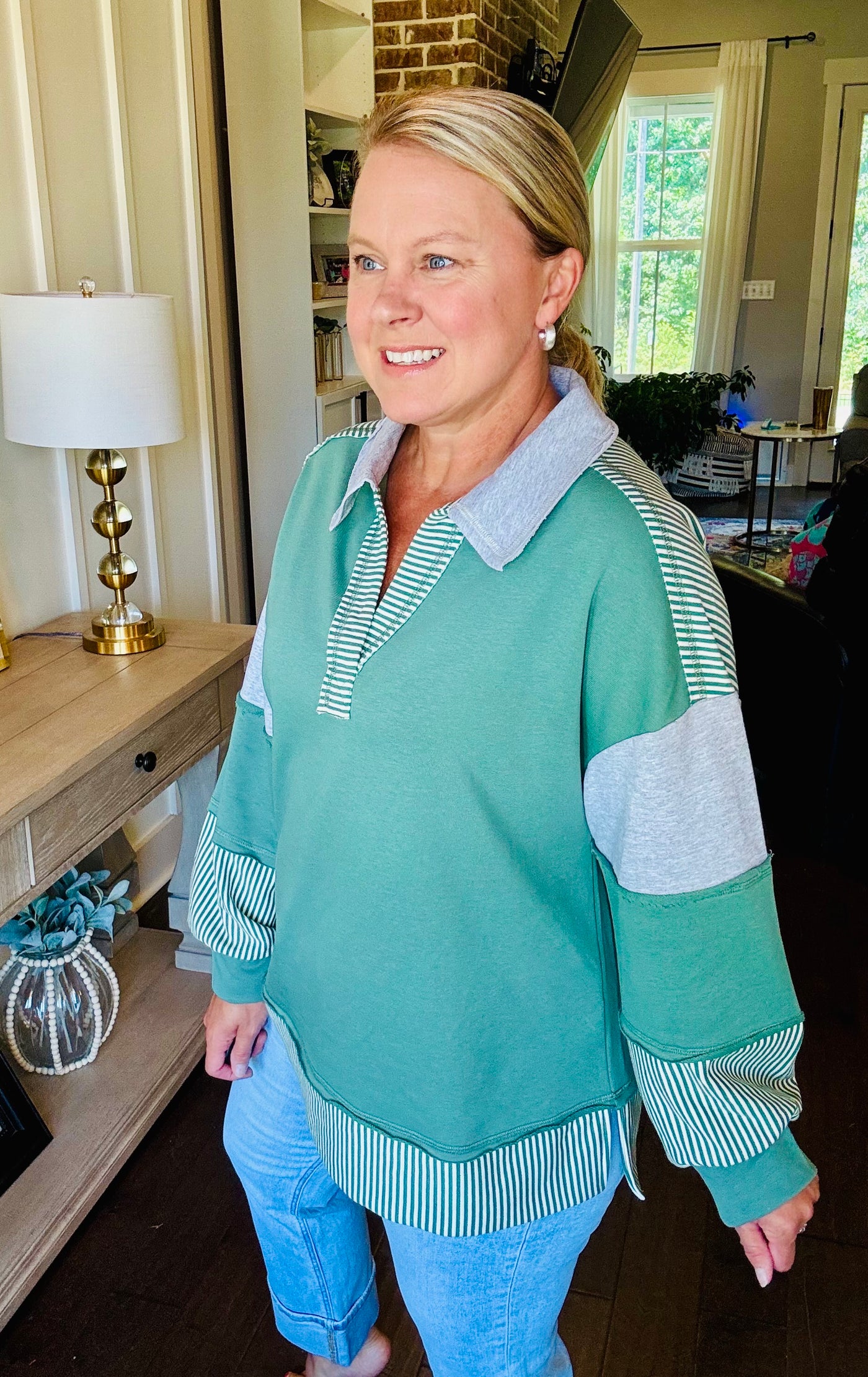 Colorblock V-Neck - Sage