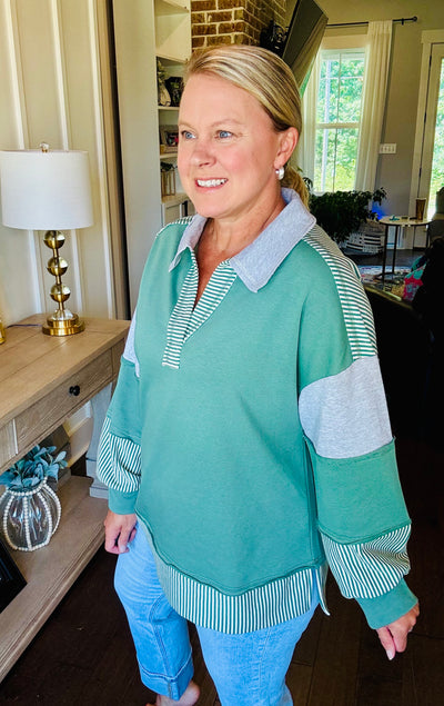 Colorblock V-Neck - Sage