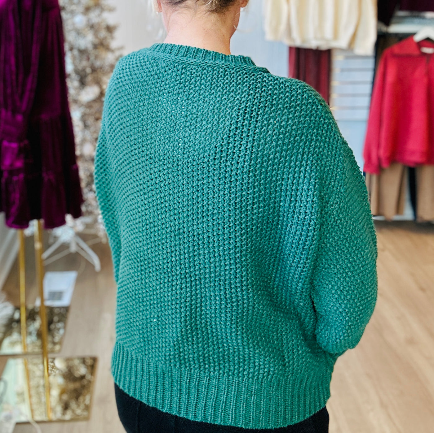 Green Waffle Knit Sweater