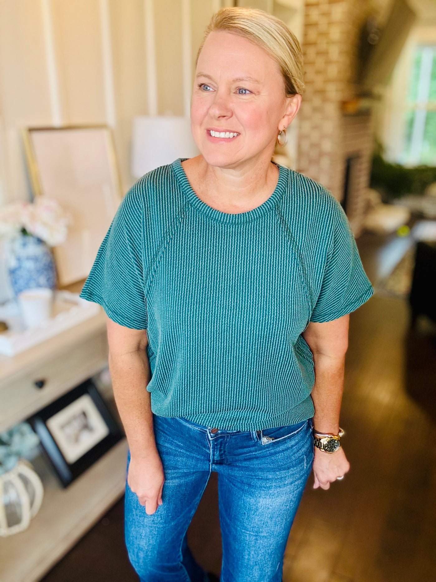 Dolman Ribbed Short Sleeve - Hunter Green