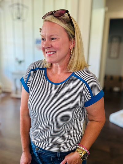 Lightweight Striped Short Sleeve Top - Blue