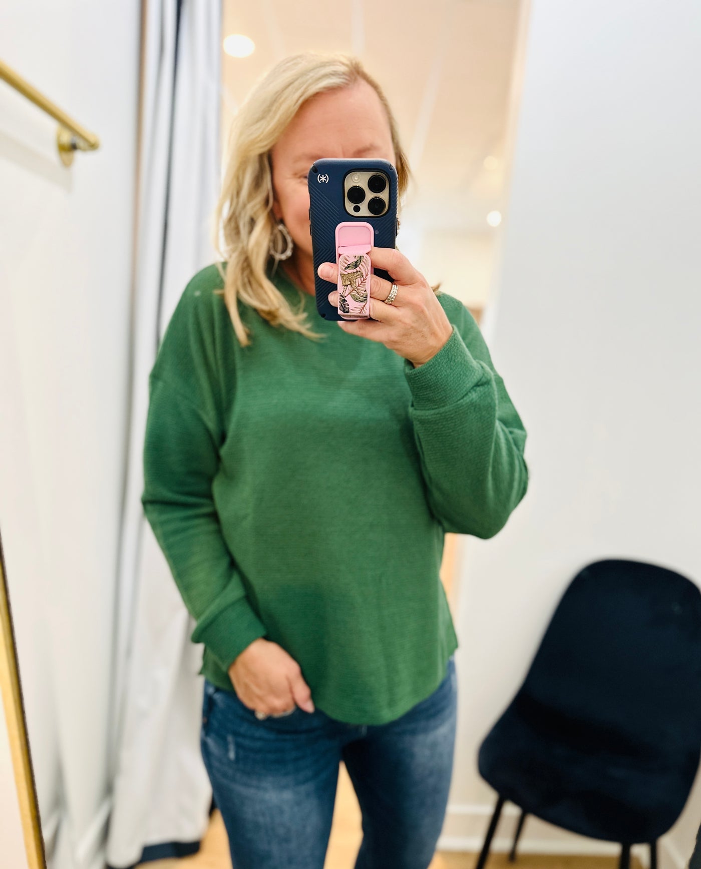 Cloudy Knit Round Neck Long Sleeve - Green