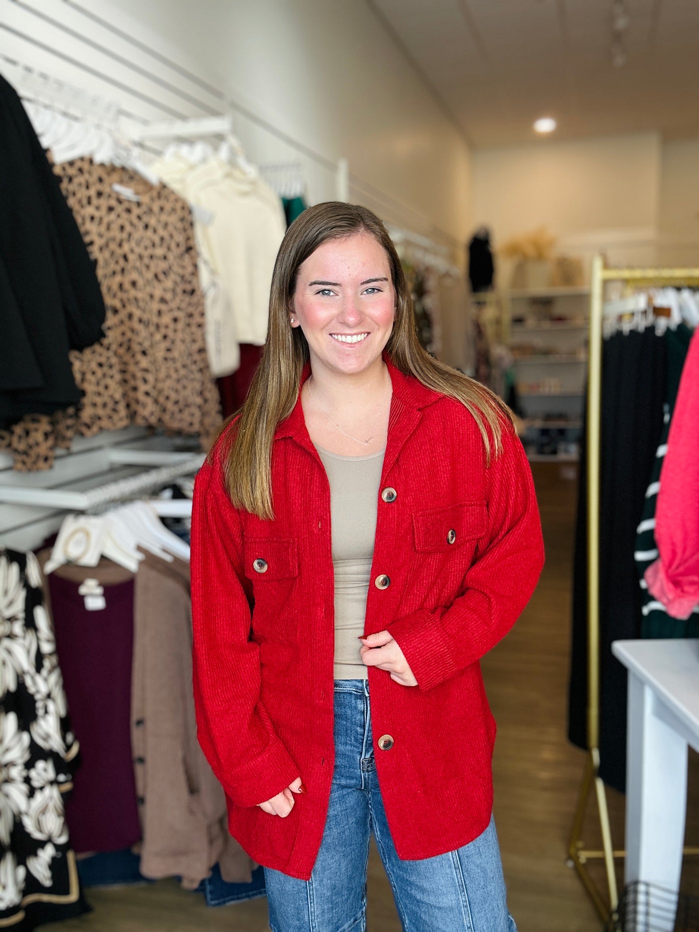 Cozy Waffle Oversized Shacket - Dark Red