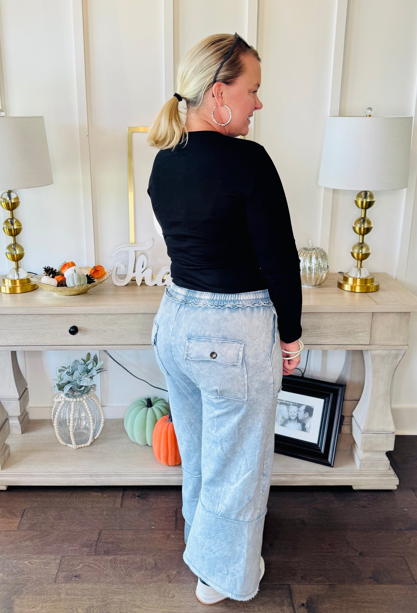 Mineral Washed French Terry Pants - Denim Blue