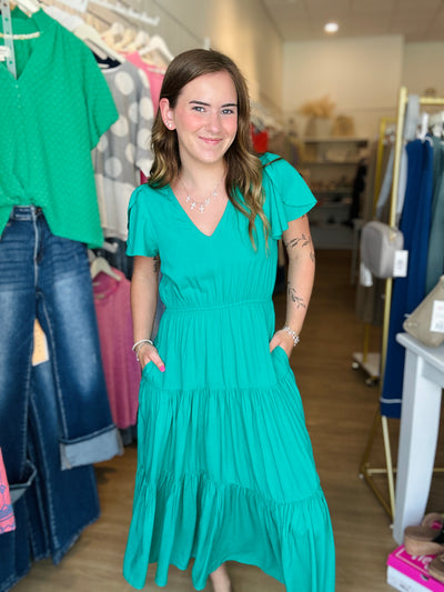 Tiered Flutter Sleeve Midi Dress