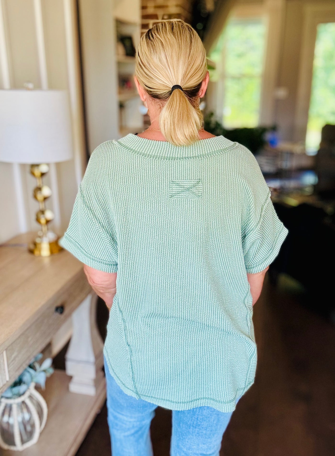 Ribbed V-Neck Short Sleeve - Sage