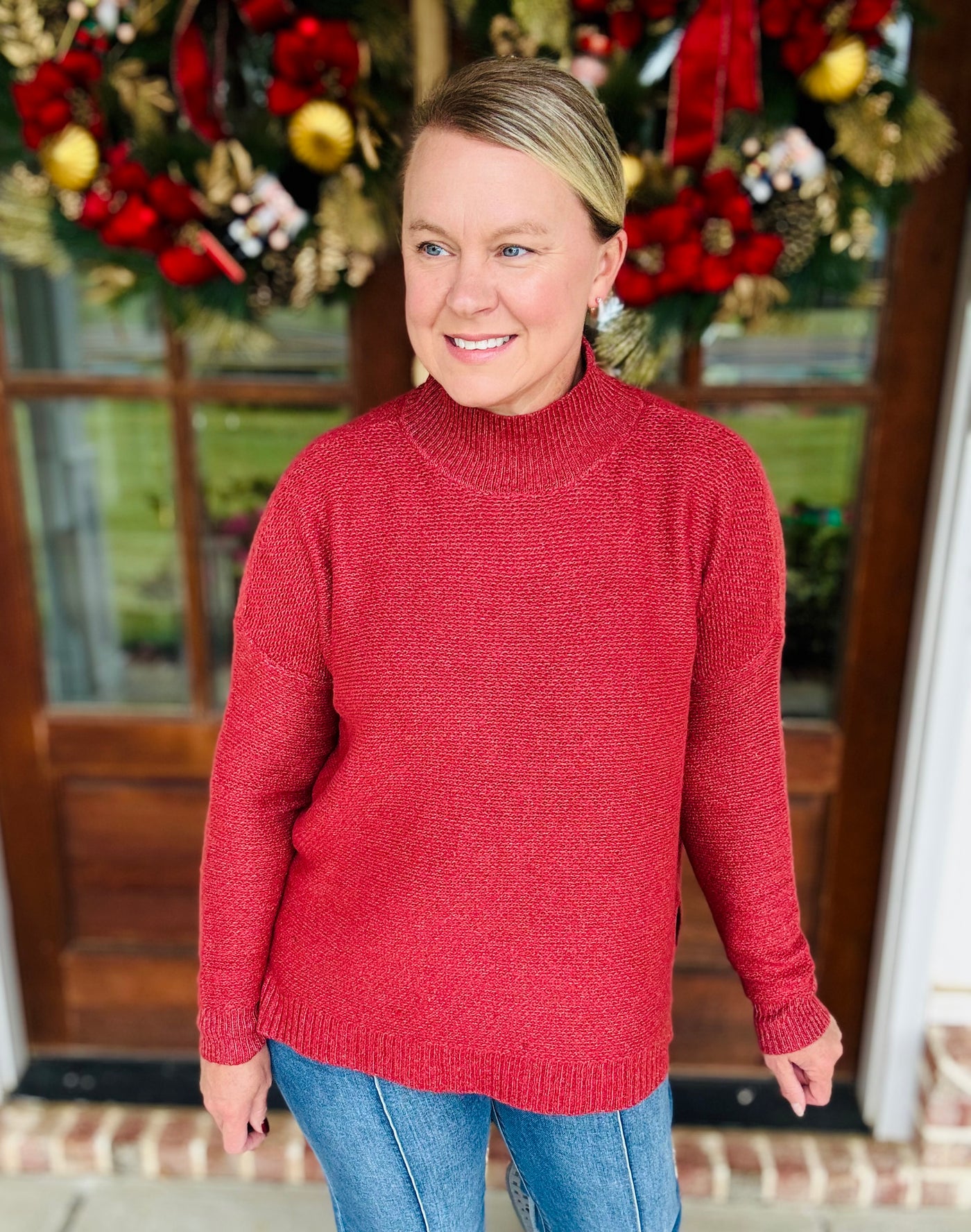 Mock Neck Sweater - Brick