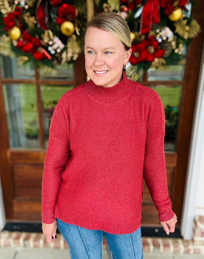 Mock Neck Sweater - Brick