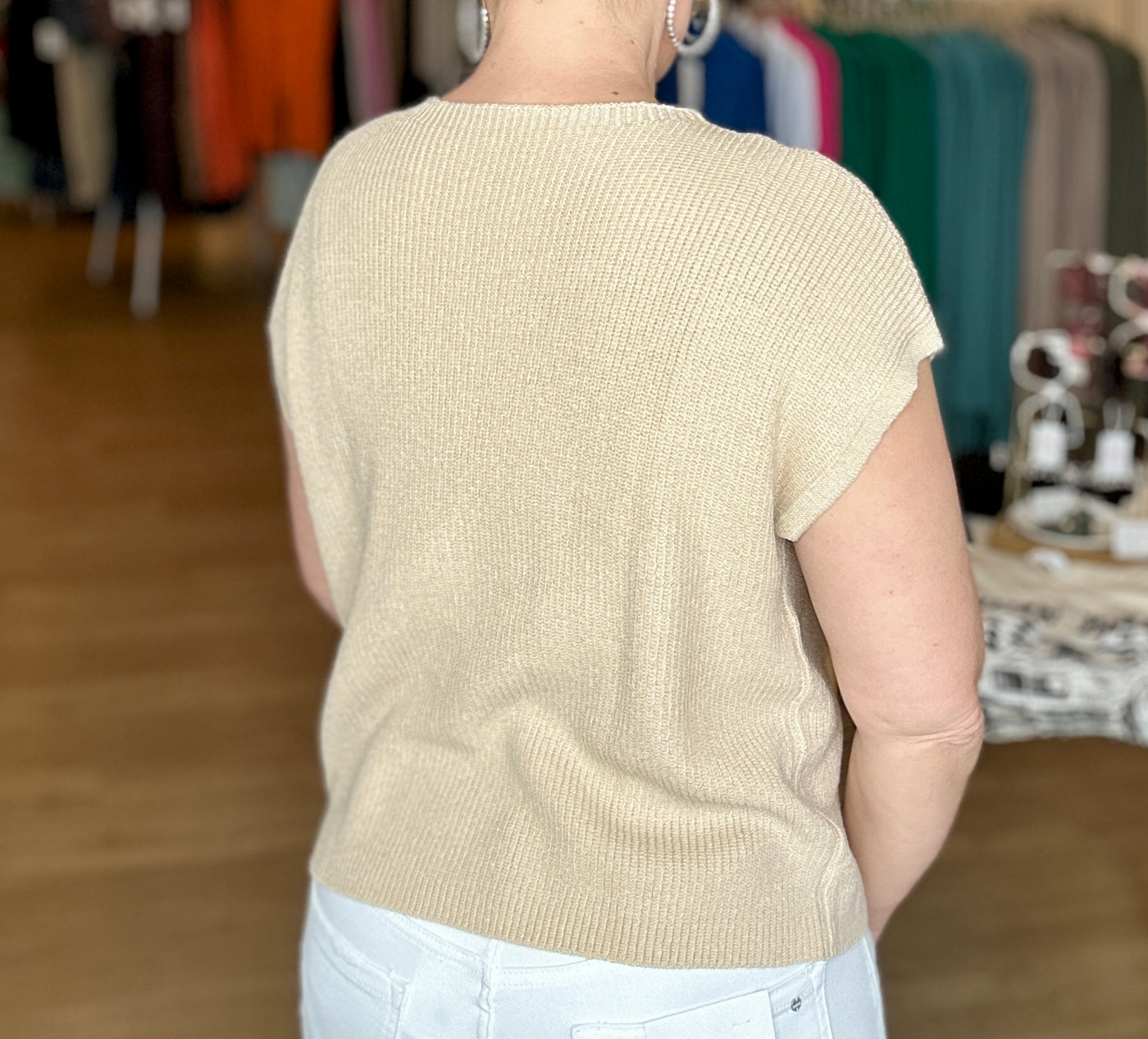Taupe Light Knit Short Sleeve