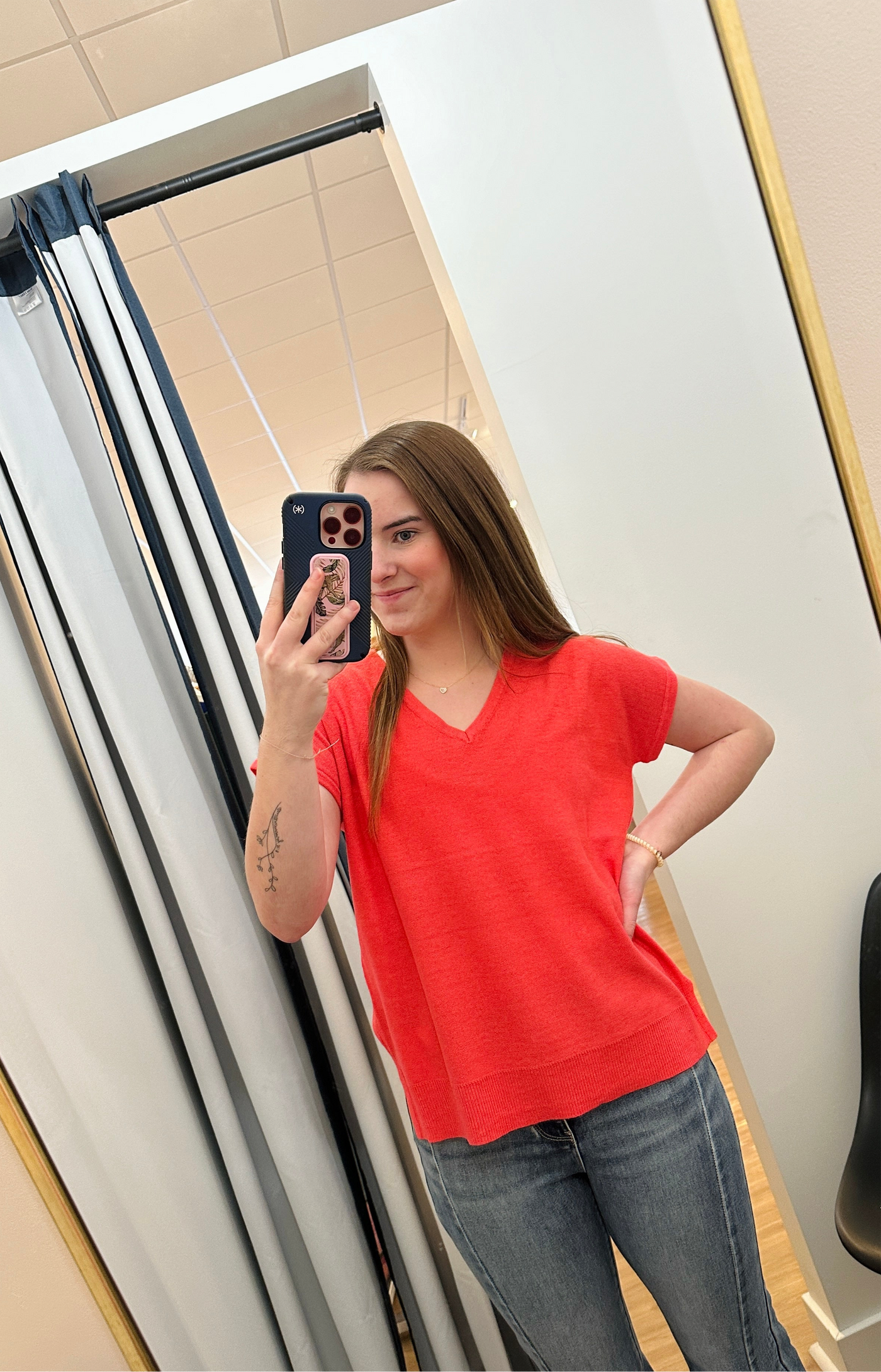 V-Neck Short Sleeve Knit - Coral