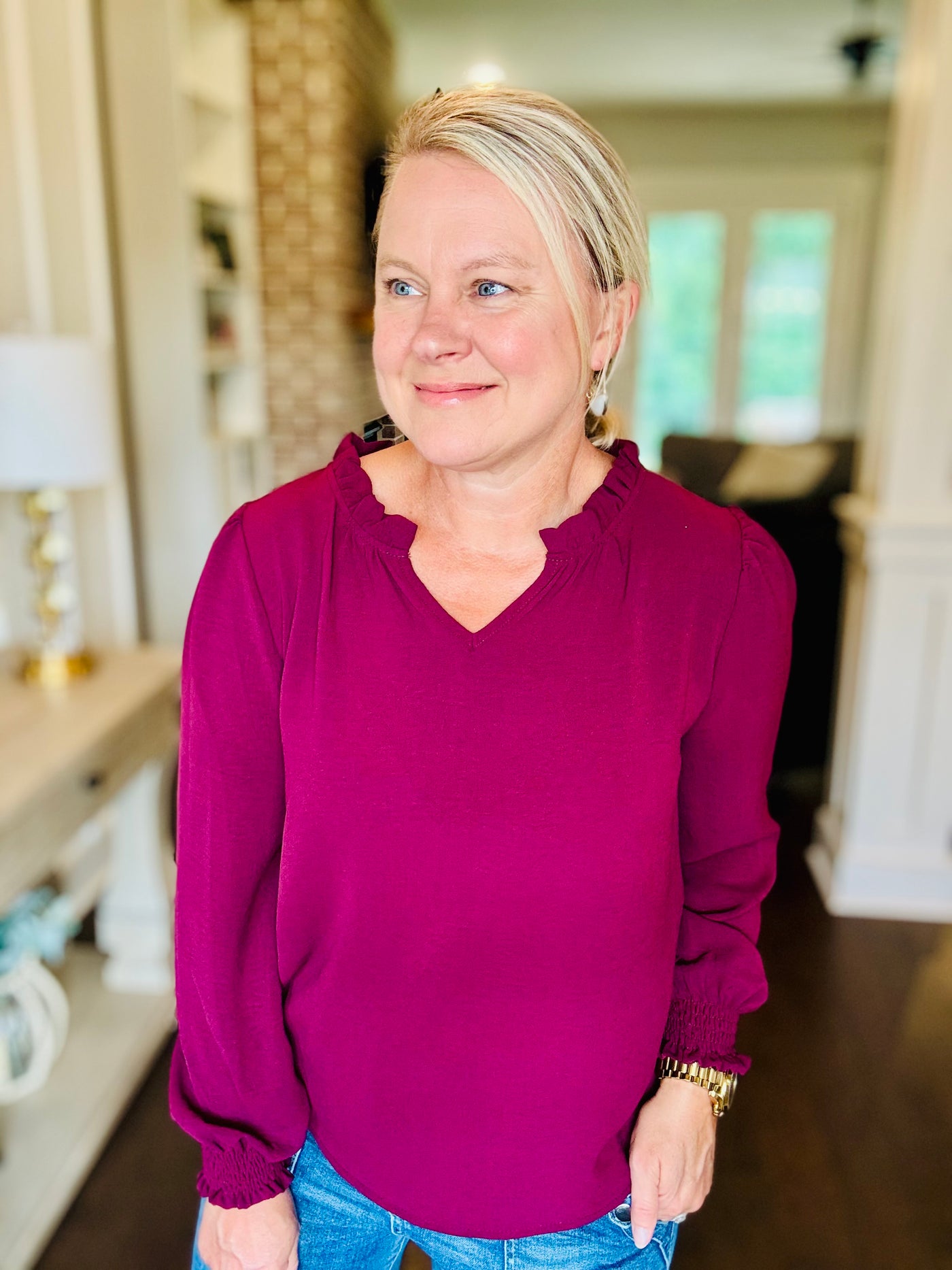 Long Sleeve Blouse - Burgundy