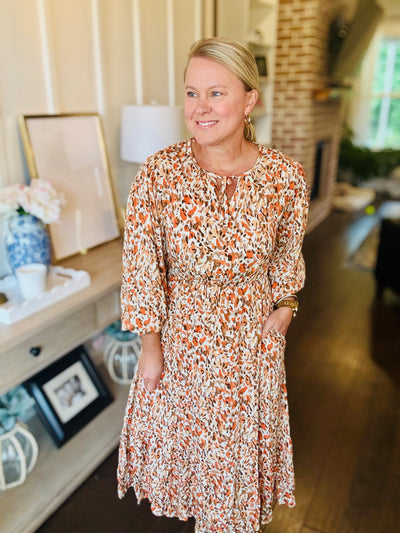 Crinkle Midi Dress - Taupe Rust