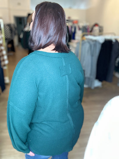 V-Neck Half Button Long Sleeve - Hunter Green