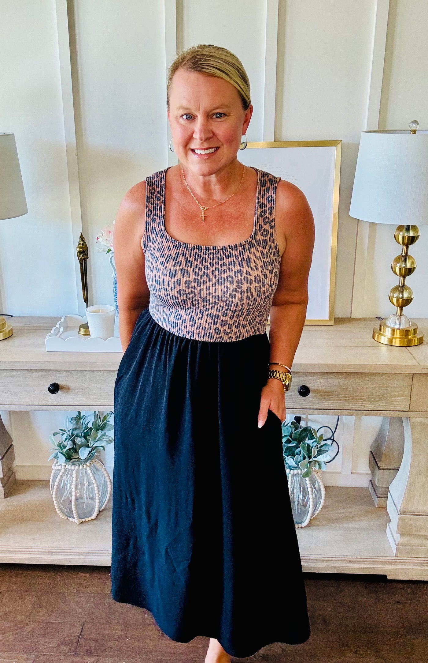 Leopard Black Midi Dress