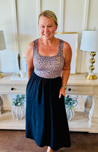 Leopard Black Midi Dress