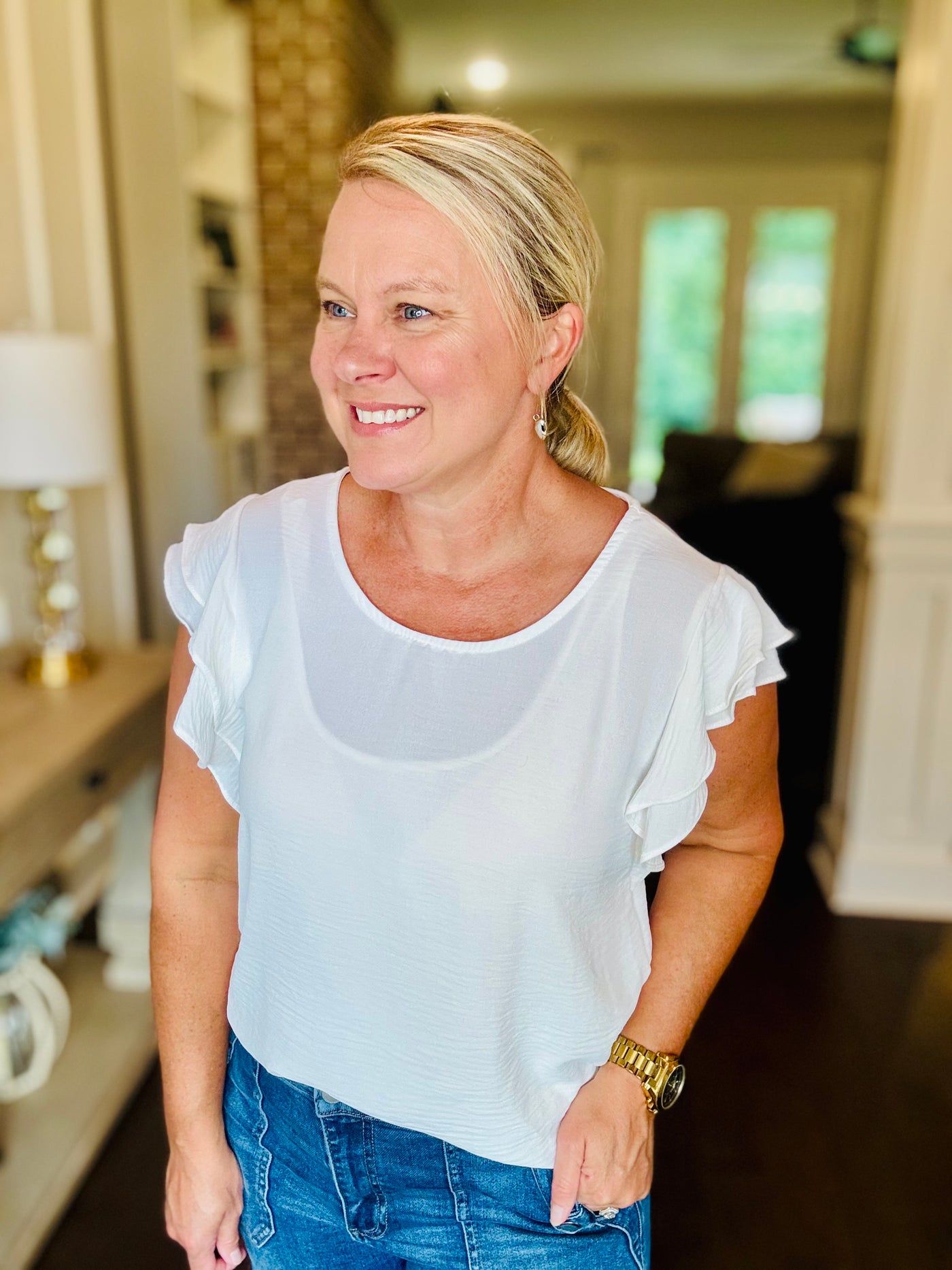 Ruffle Sleeve Top - Ivory