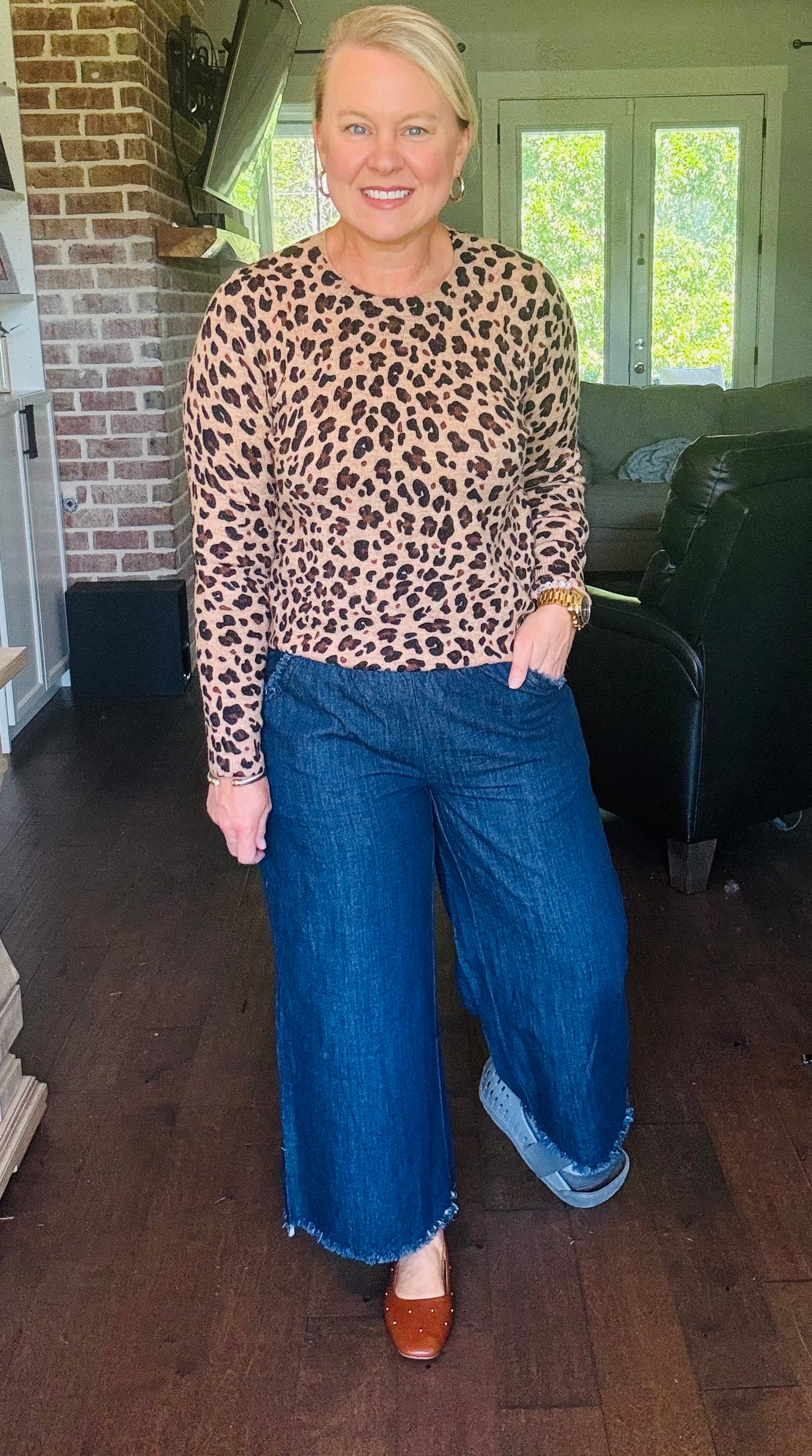 Wide Leg Pull On Denim - Dark Wash