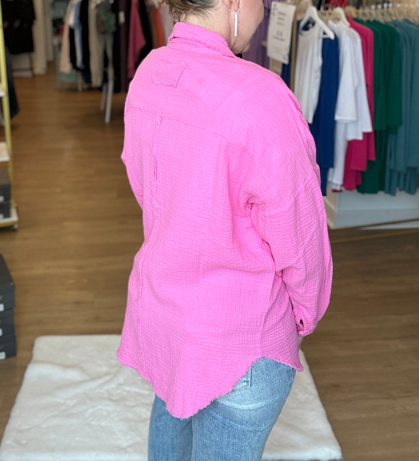 Cotton Oversized Long Sleeve Lightweight Top - Candy Pink