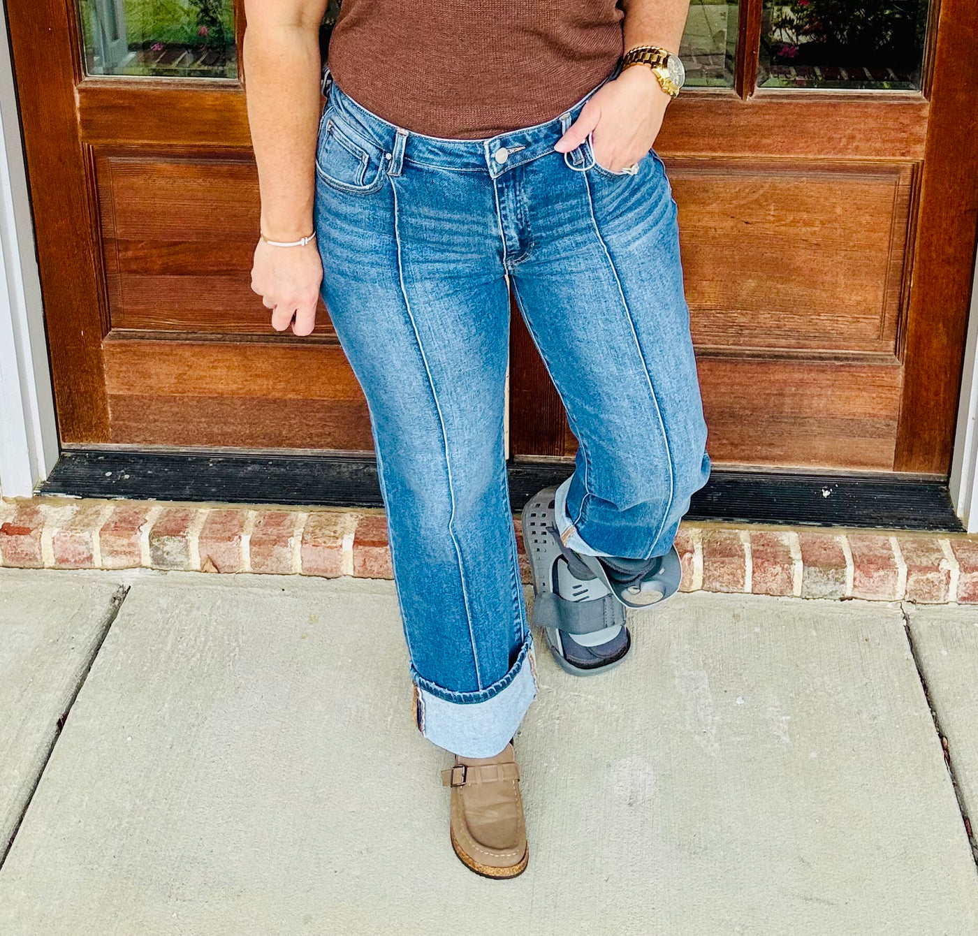 Risen - High Rise Straight Seam Jeans - Medium Wash