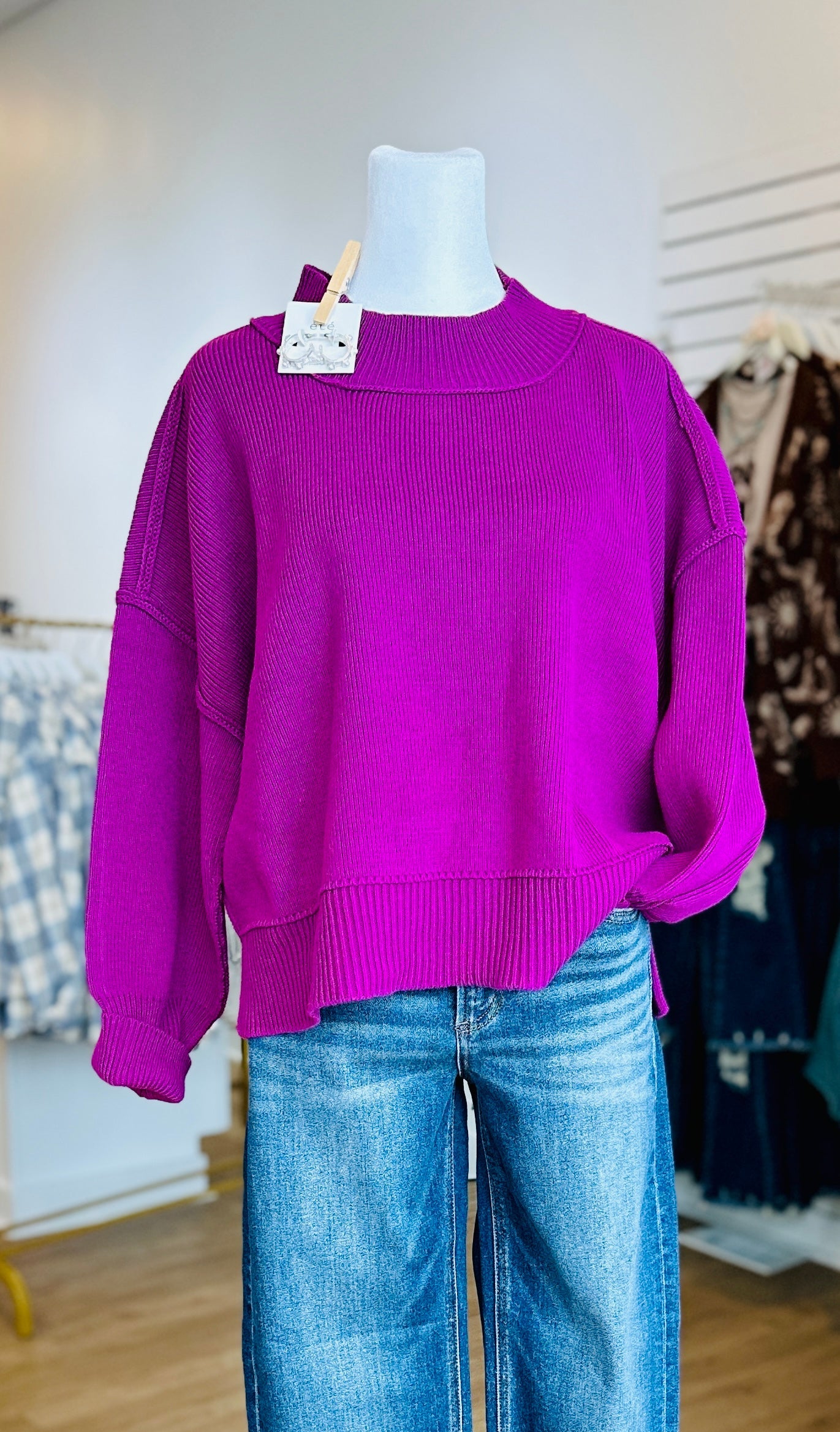 Drop Shoulder Sweater - Light Plum