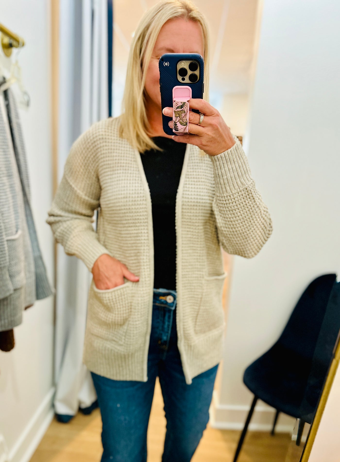 Waffle Cardigan - Heather Mocha