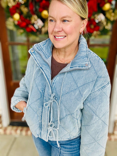Quilted Denim Bow Tie Front Jacket