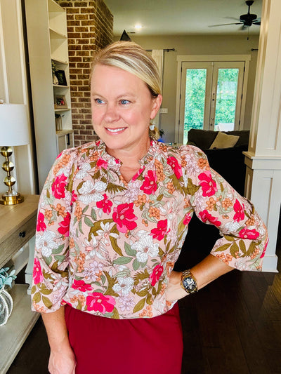 Floral V-Neck - Blush