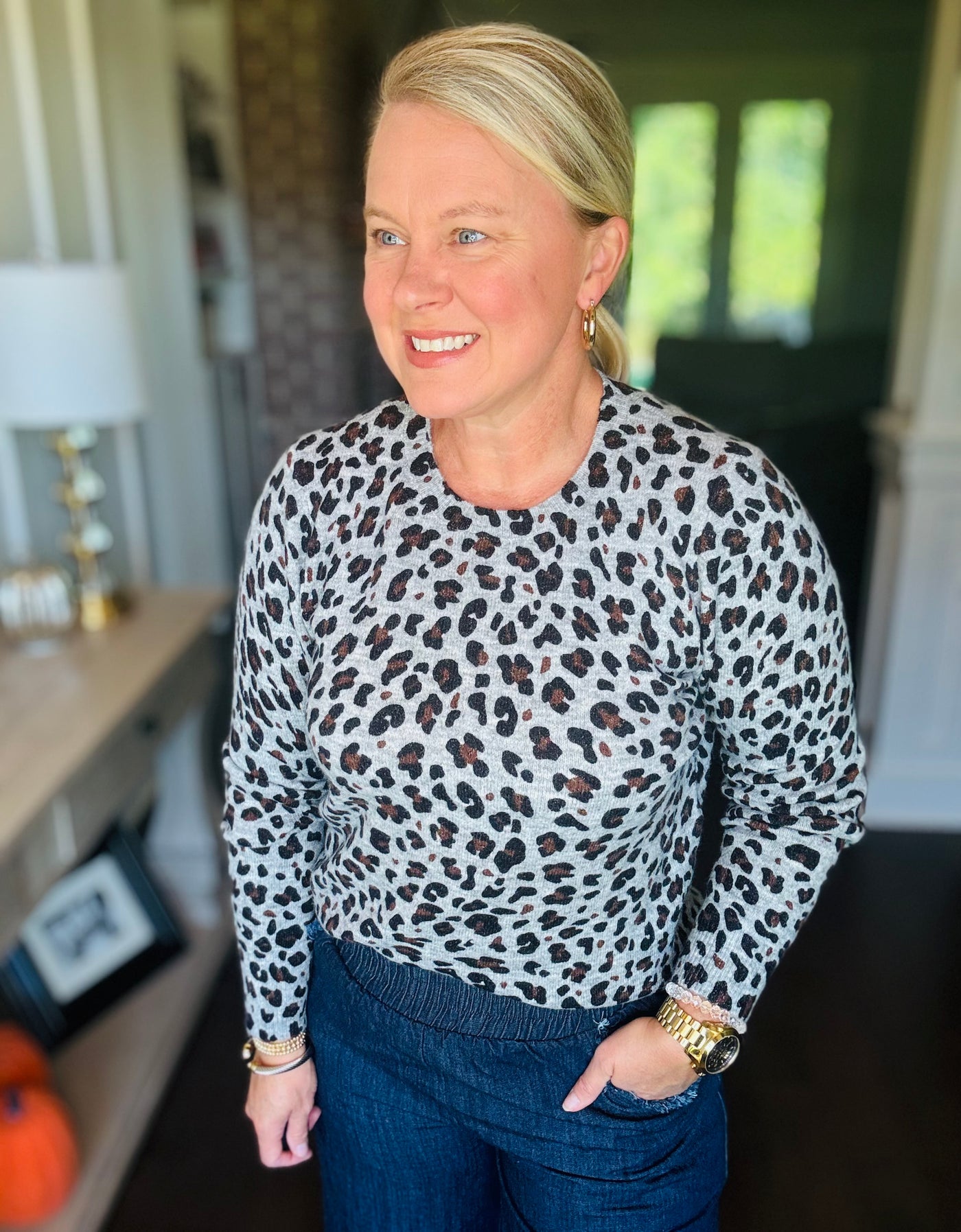 Leopard Knit - Heather Grey