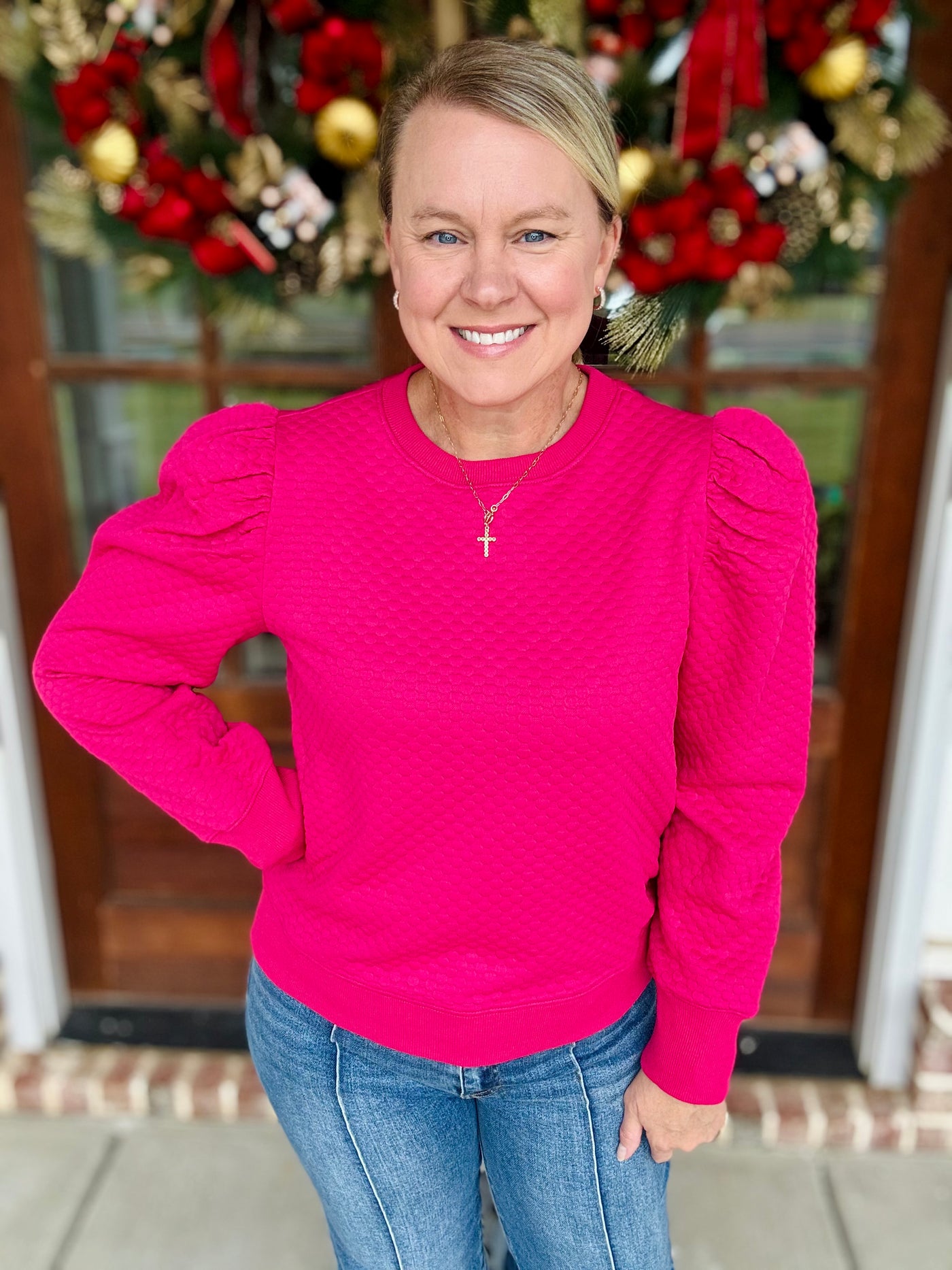 Textured Crewneck - Cranberry