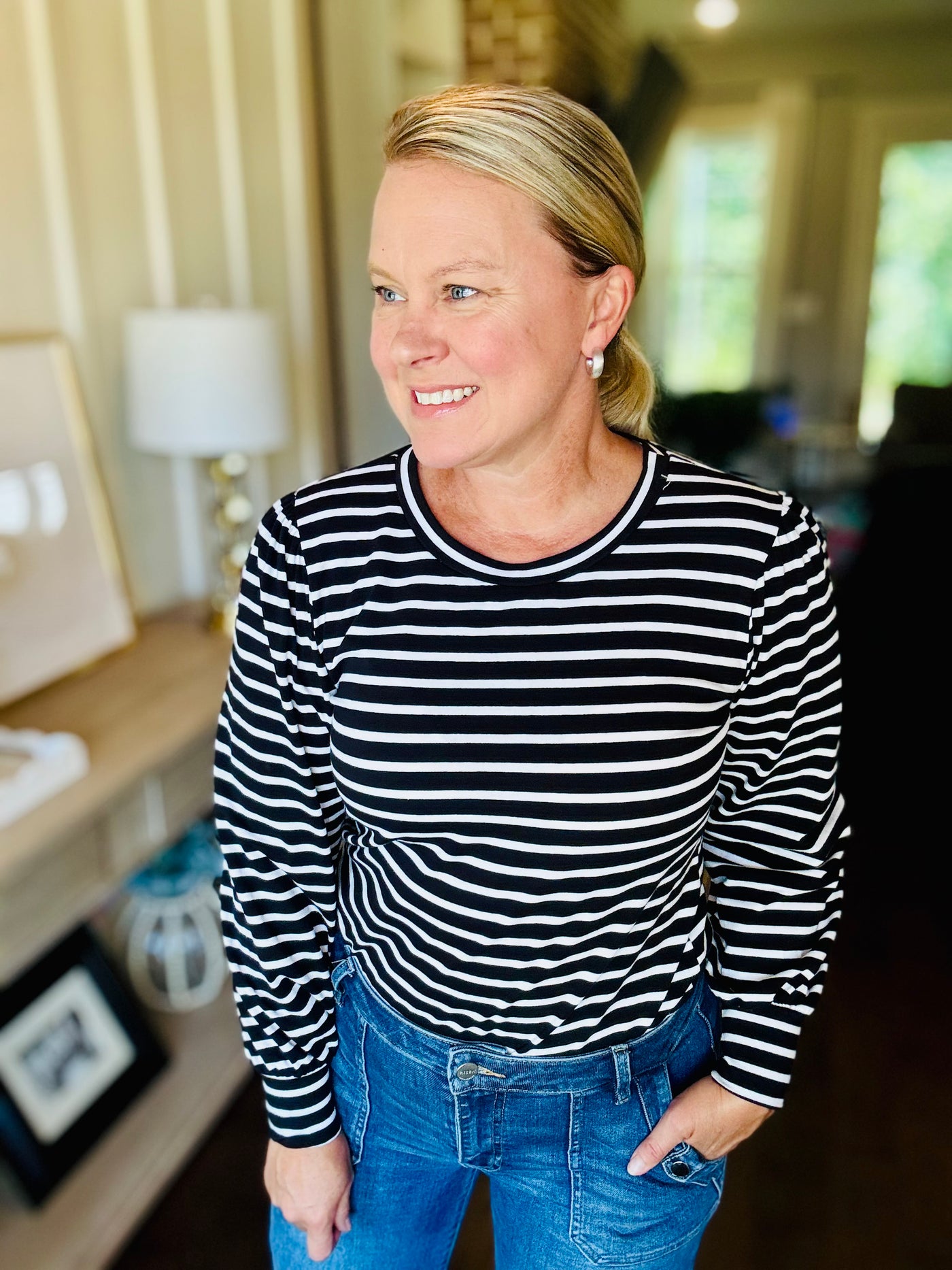 Striped Long Sleeve Top - Black White