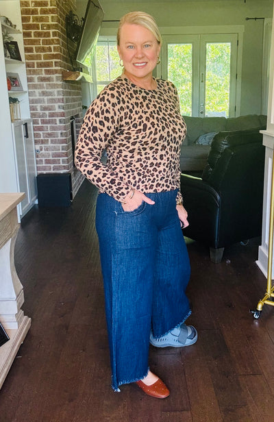 Wide Leg Pull On Denim - Dark Wash