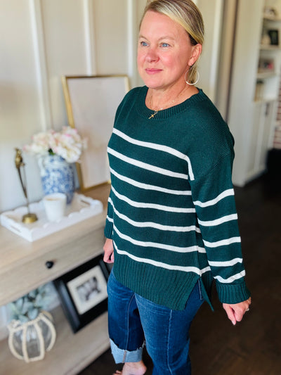 Stripe Sweater Relaxed Fit - Hunter Green