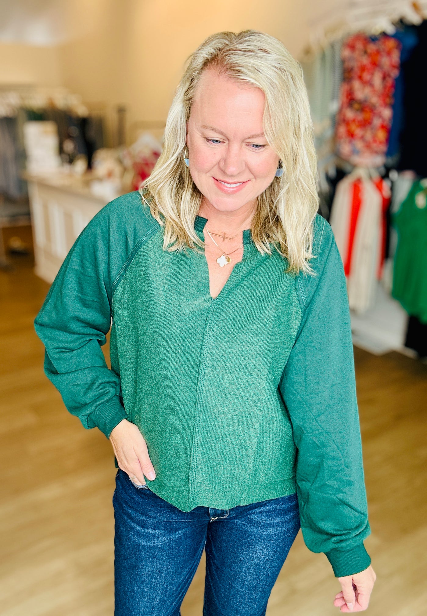 Exposed Seam Relaxed Long Sleeve - Hunter Green