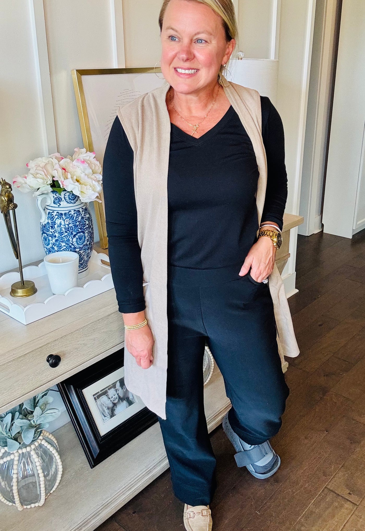 Georgie Wide Leg Pull On Pant - Black